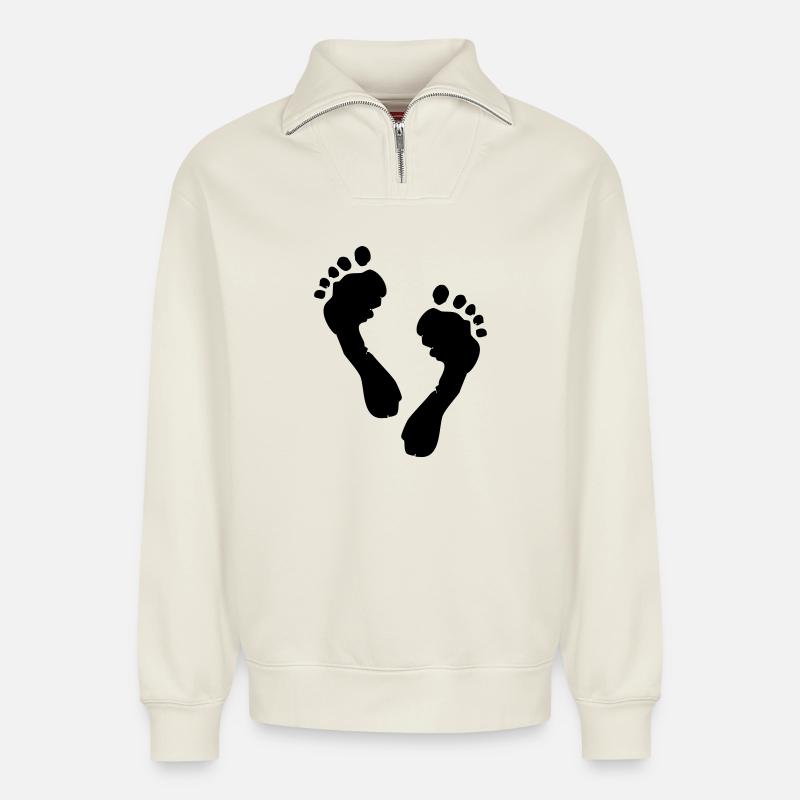 Feet Silhouette - Relaxed Unisex Organic Half Zip Sweatshirt – by SPREAD - off white