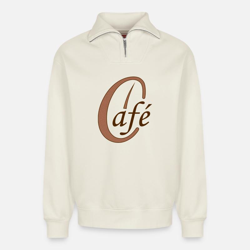 Kaffeebohne Café Kaffee - Relaxed Unisex Organic Half Zip Sweatshirt – von SPREAD - Naturweiß