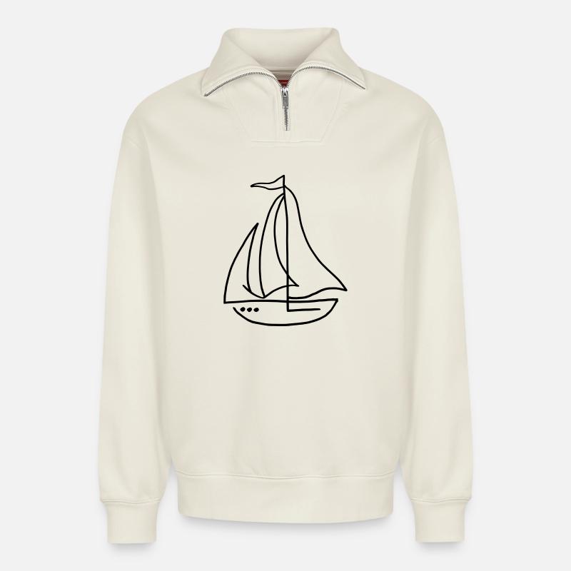 Segelboot Segelschiff - Relaxed Unisex Organic Half Zip Sweatshirt – von SPREAD - Naturweiß