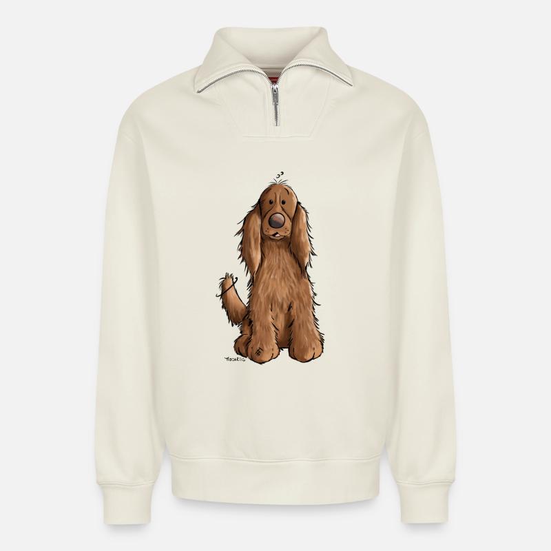 Cocker Spaniel mach Sitz - Relaxed Unisex Organic Half Zip Sweatshirt – von SPREAD - Naturweiß