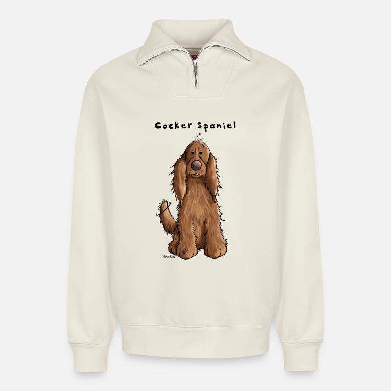 Der Cocker Spaniel - Relaxed Unisex Organic Half Zip Sweatshirt – von SPREAD - Naturweiß
