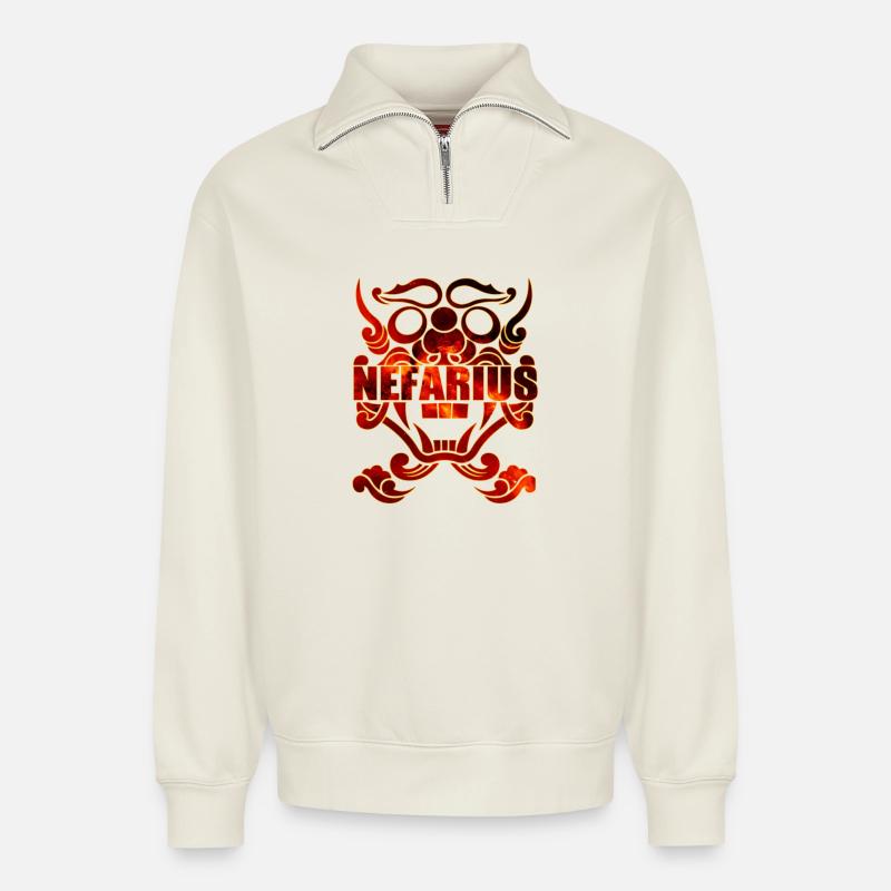 Signe de Feu Nefarius - Sweat unisexe décontracté en coton biologique à demi-zip – de SPREAD - blanc cassé