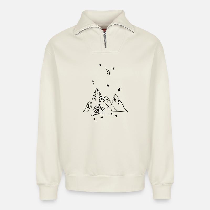 mountain - Relaxed Unisex Organic Half Zip Sweatshirt – by SPREAD - off white