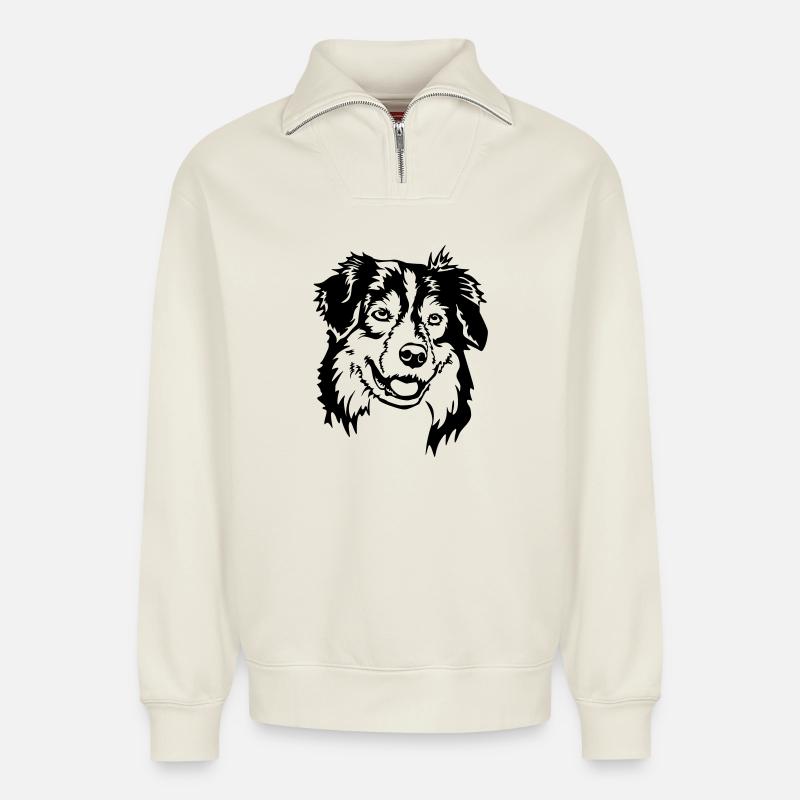 Australian Shepherd Kopf - Relaxed Unisex Organic Half Zip Sweatshirt – von SPREAD - Naturweiß