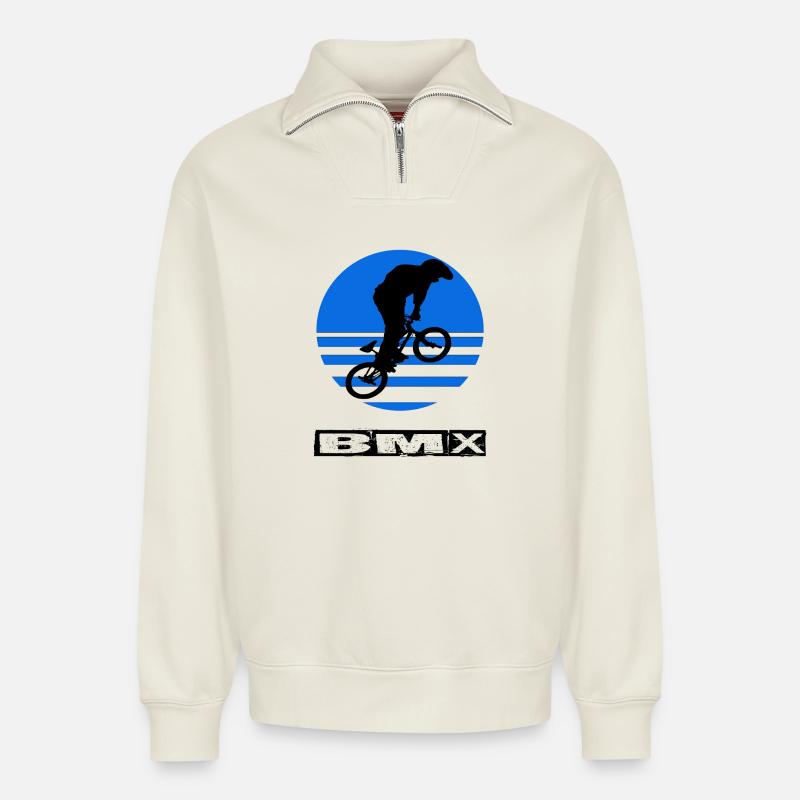 BMX - Relaxed Unisex Organic Half Zip Sweatshirt – von SPREAD - Naturweiß