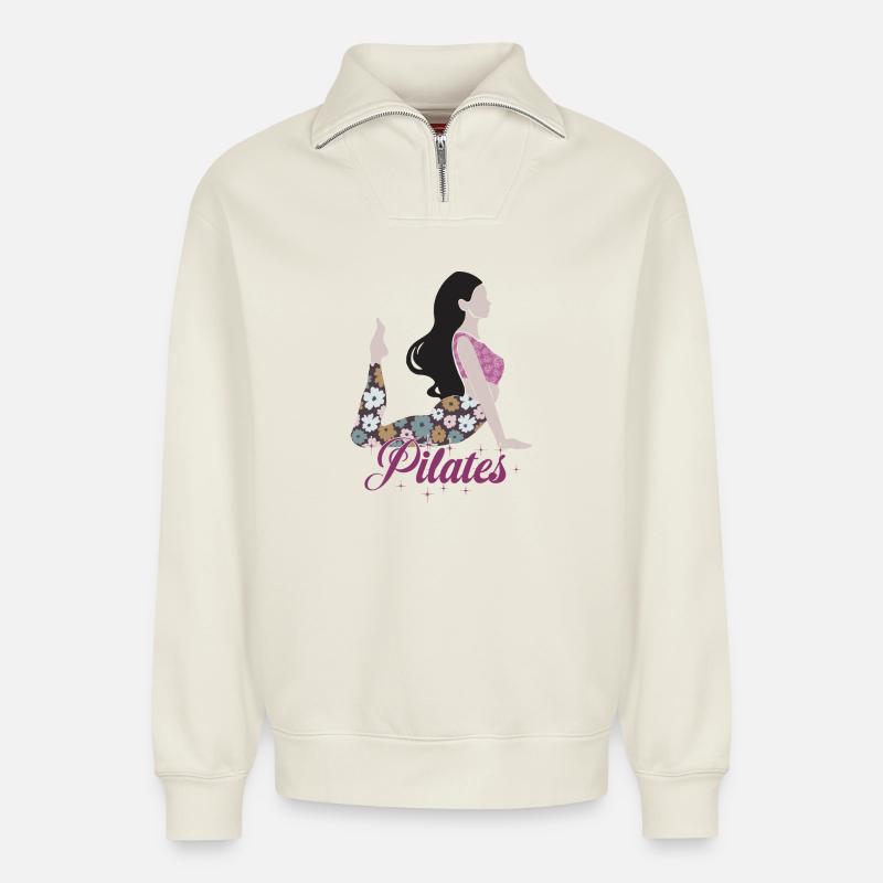 Pilates & Pilates - Relaxed Unisex Organic Half Zip Sweatshirt – von SPREAD - Naturweiß