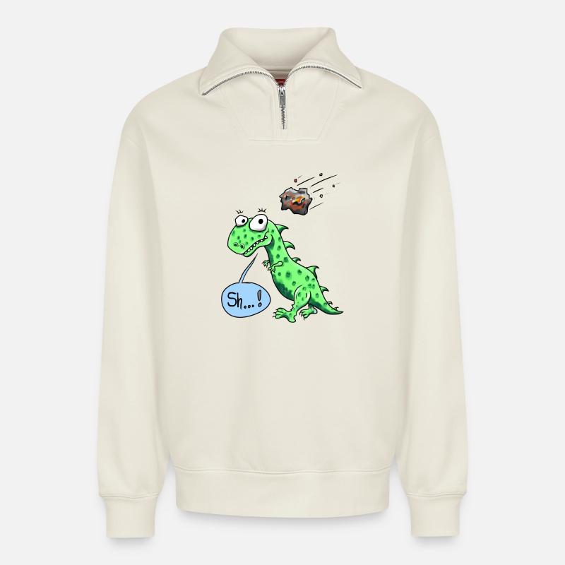 Dino mit Meteorit - Relaxed Unisex Organic Half Zip Sweatshirt – von SPREAD - Naturweiß