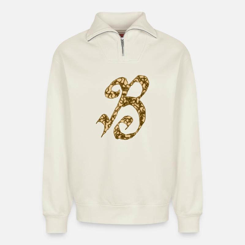 B / Initiale - Relaxed Unisex Organic Half Zip Sweatshirt – von SPREAD - Naturweiß