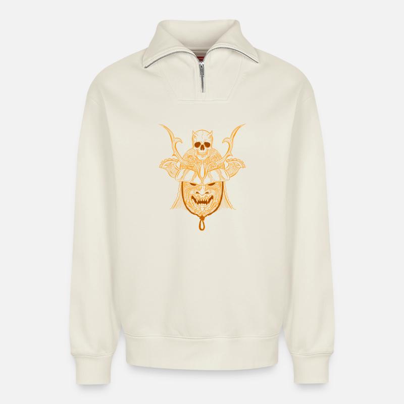 SAMURAI - Relaxed Unisex Organic Half Zip Sweatshirt – by SPREAD - off white