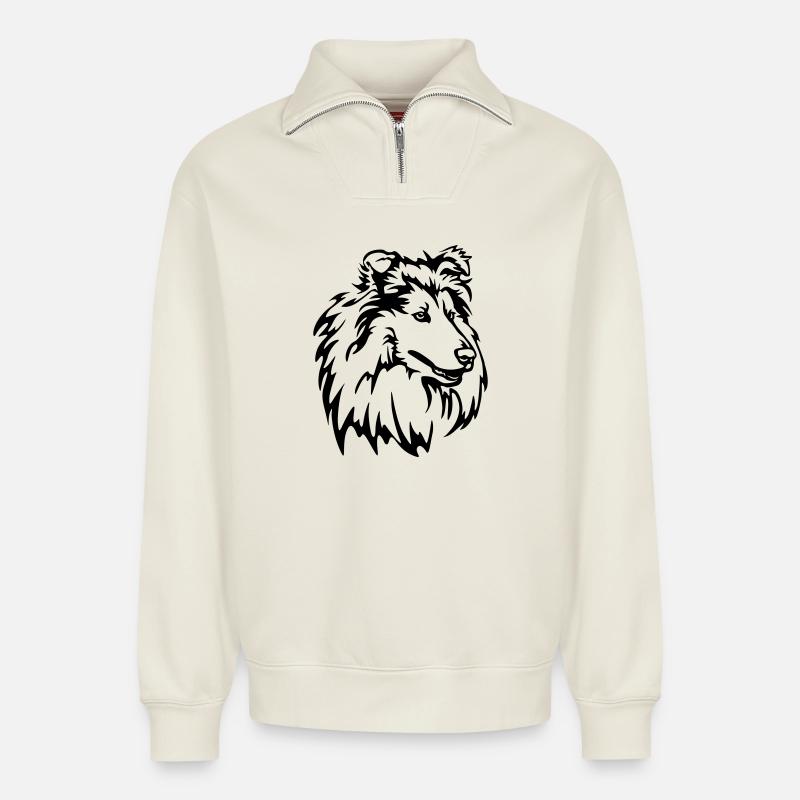 Collie Kopf - Relaxed Unisex Organic Half Zip Sweatshirt – von SPREAD - Naturweiß