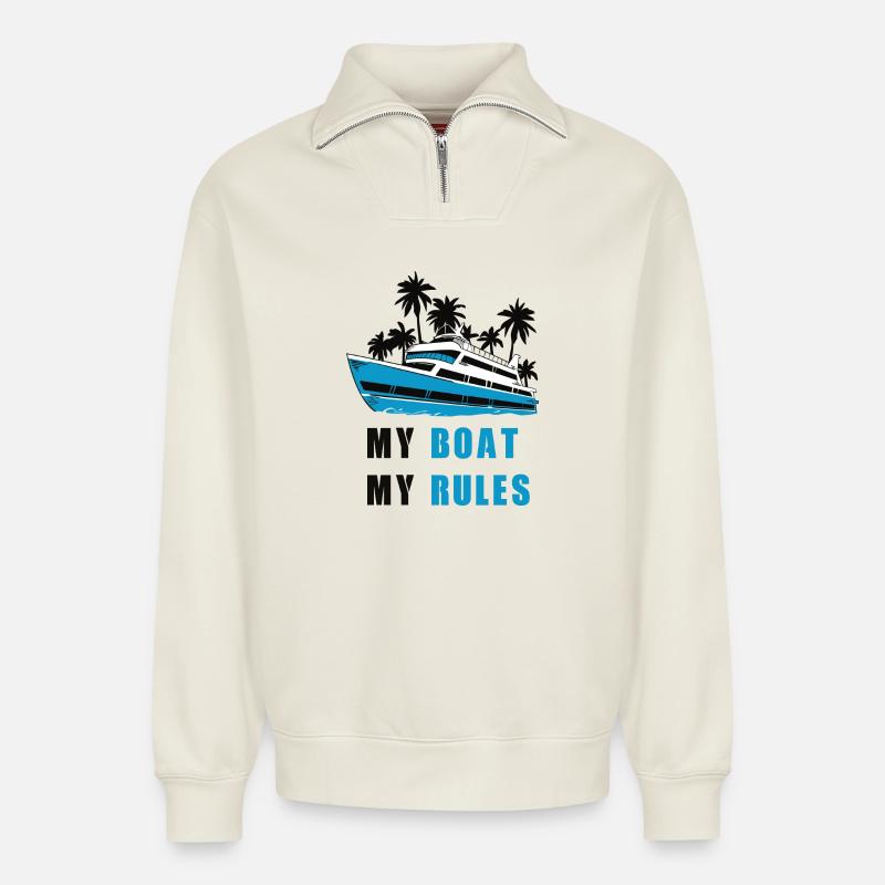 Mon bateau, mes règles - Sweat unisexe décontracté en coton biologique à demi-zip – de SPREAD - blanc cassé