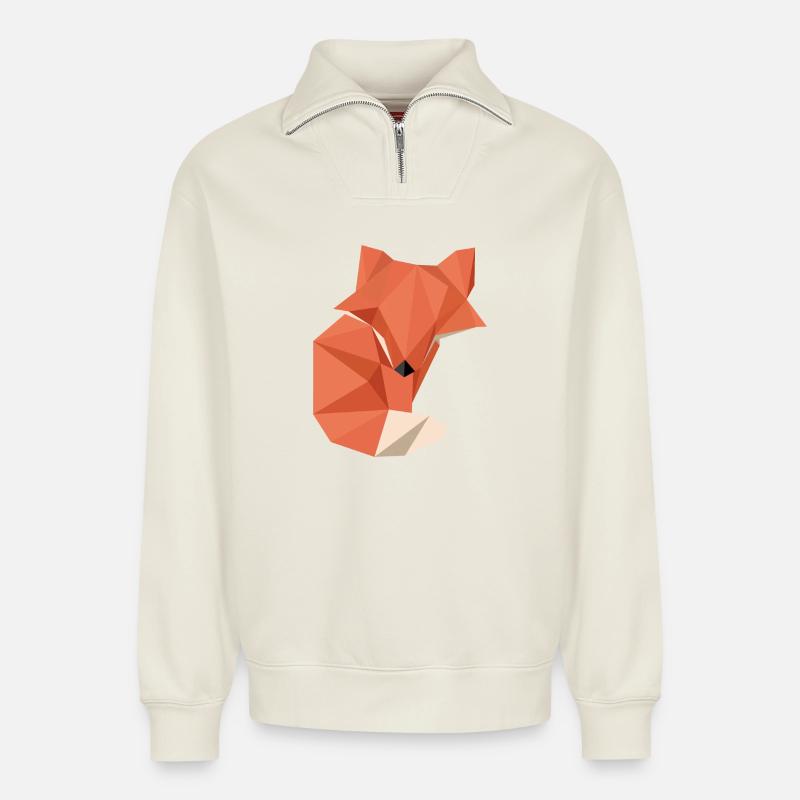 origami fox - Relaxed Unisex Organic Half Zip Sweatshirt – von SPREAD - Naturweiß