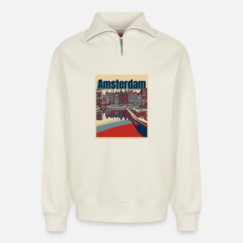 Amsterdam - Relaxed Unisex Organic Half Zip Sweatshirt – von SPREAD - Naturweiß
