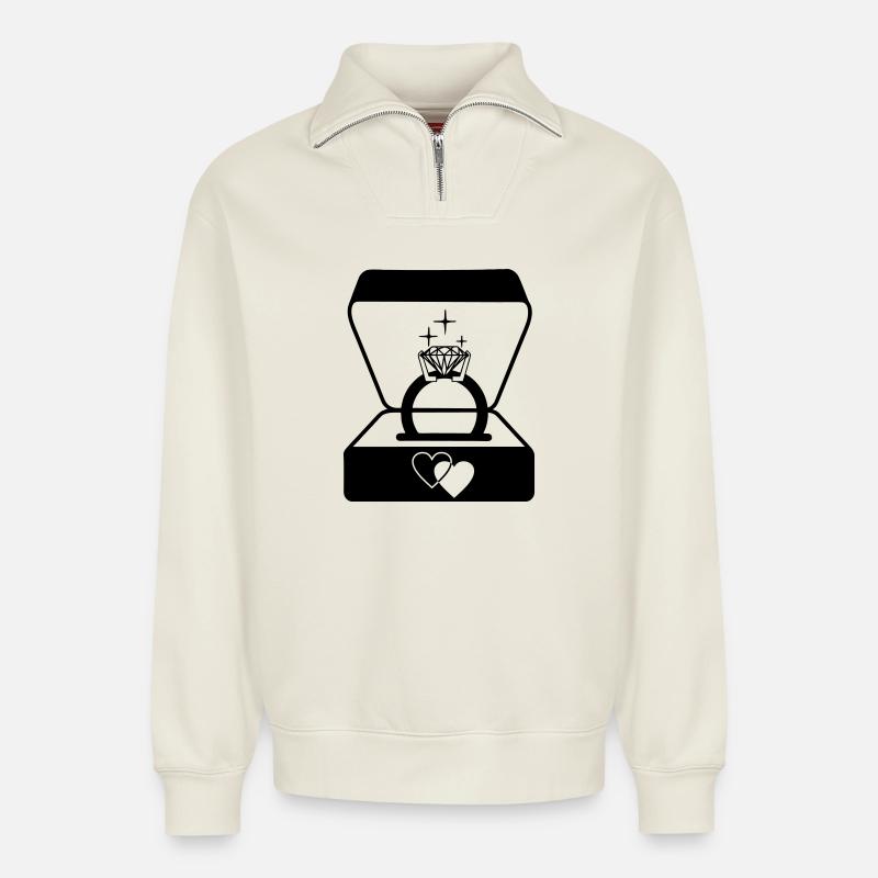 Juwelier Ehering in Box - Relaxed Unisex Organic Half Zip Sweatshirt – von SPREAD - Naturweiß