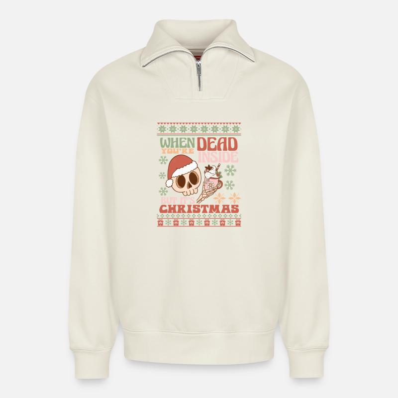 Pull de Noël moche - Sweat unisexe décontracté en coton biologique à demi-zip – de SPREAD - blanc cassé