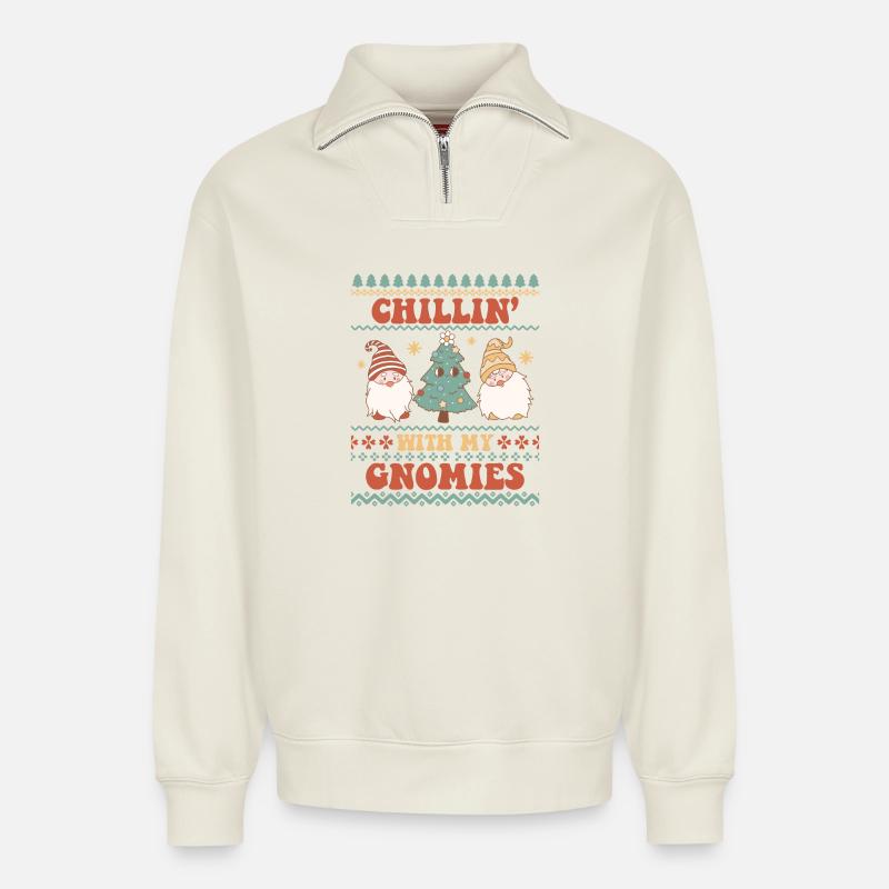 Pull de Noël moche - Sweat unisexe décontracté en coton biologique à demi-zip – de SPREAD - blanc cassé