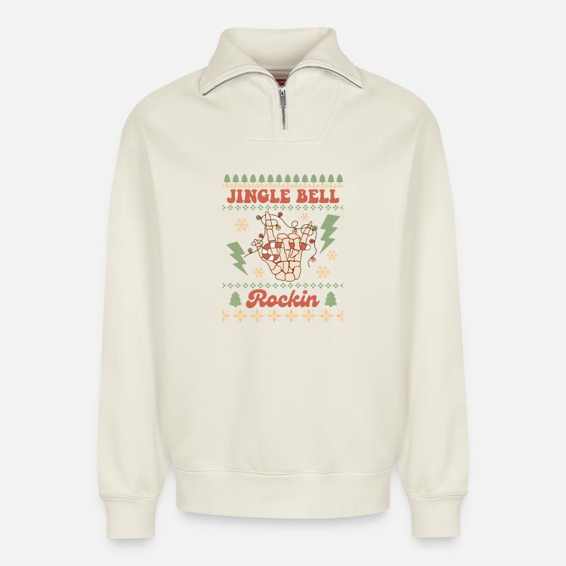 Pull de Noël moche - Sweat unisexe décontracté en coton biologique à demi-zip – de SPREAD - blanc cassé