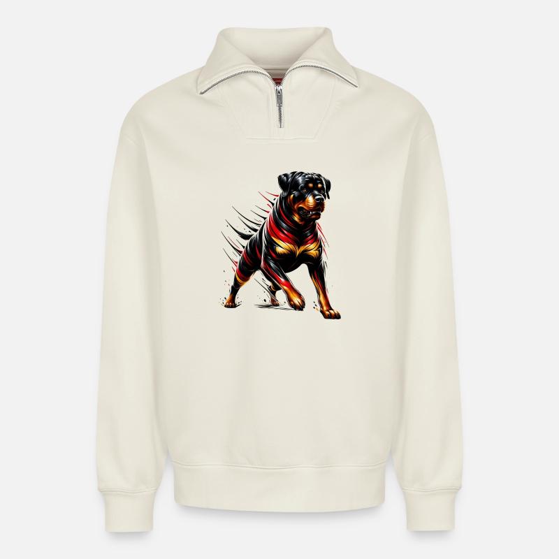 Rottweiler Hunde Deutschland Design - Relaxed Unisex Organic Half Zip Sweatshirt – von SPREAD - Naturweiß