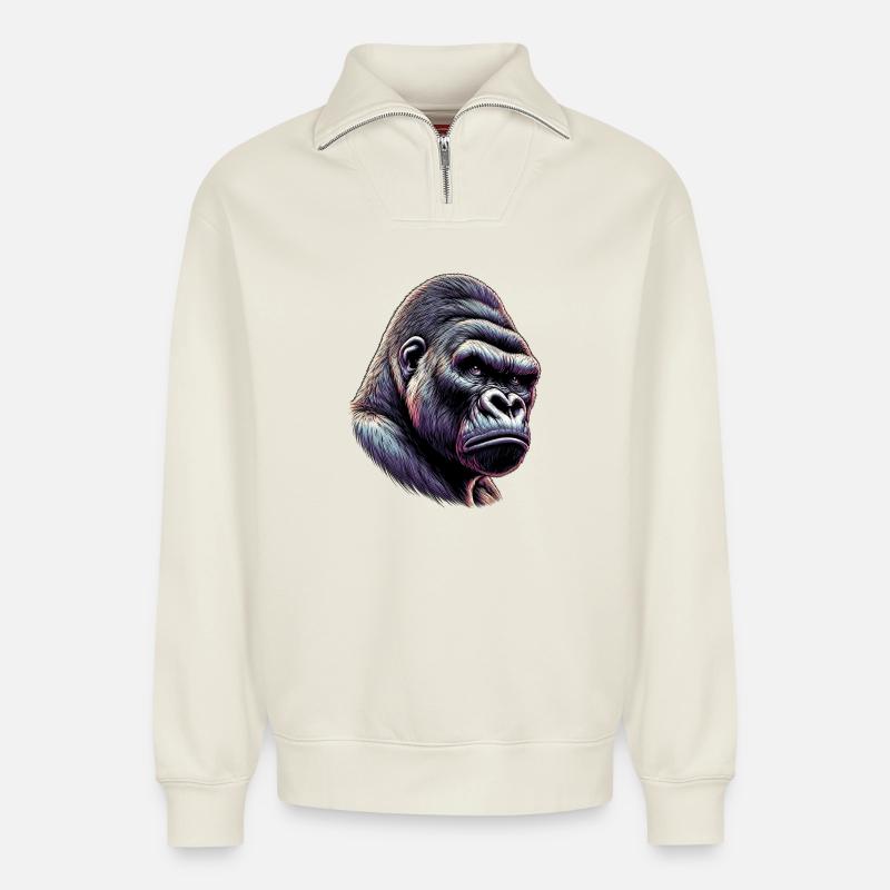 Gorilla - Relaxed Unisex Organic Half Zip Sweatshirt – von SPREAD - Naturweiß
