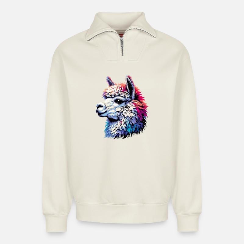 Alpaka - Relaxed Unisex Organic Half Zip Sweatshirt – von SPREAD - Naturweiß