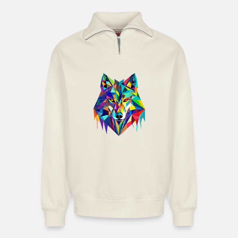 Qui danse avec le loup - Sweat unisexe décontracté en coton biologique à demi-zip – de SPREAD - blanc cassé