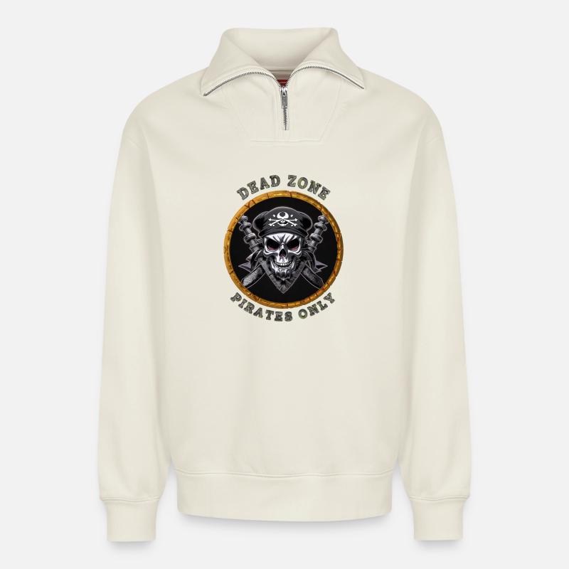 Dead Zone v6 - Relaxed Unisex Organic Half Zip Sweatshirt – von SPREAD - Naturweiß