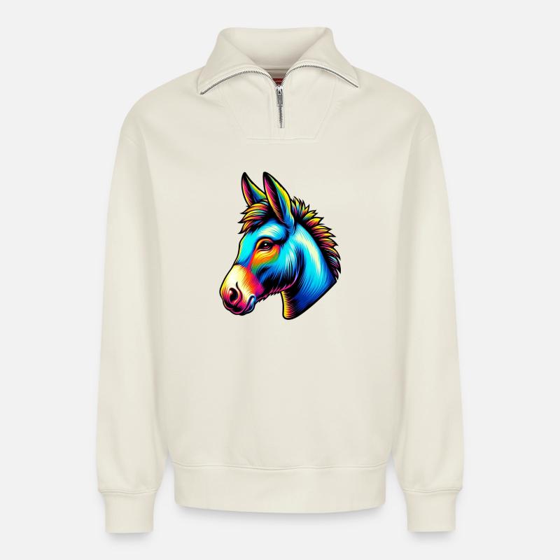Âne âne tétine mule - Sweat unisexe décontracté en coton biologique à demi-zip – de SPREAD - blanc cassé