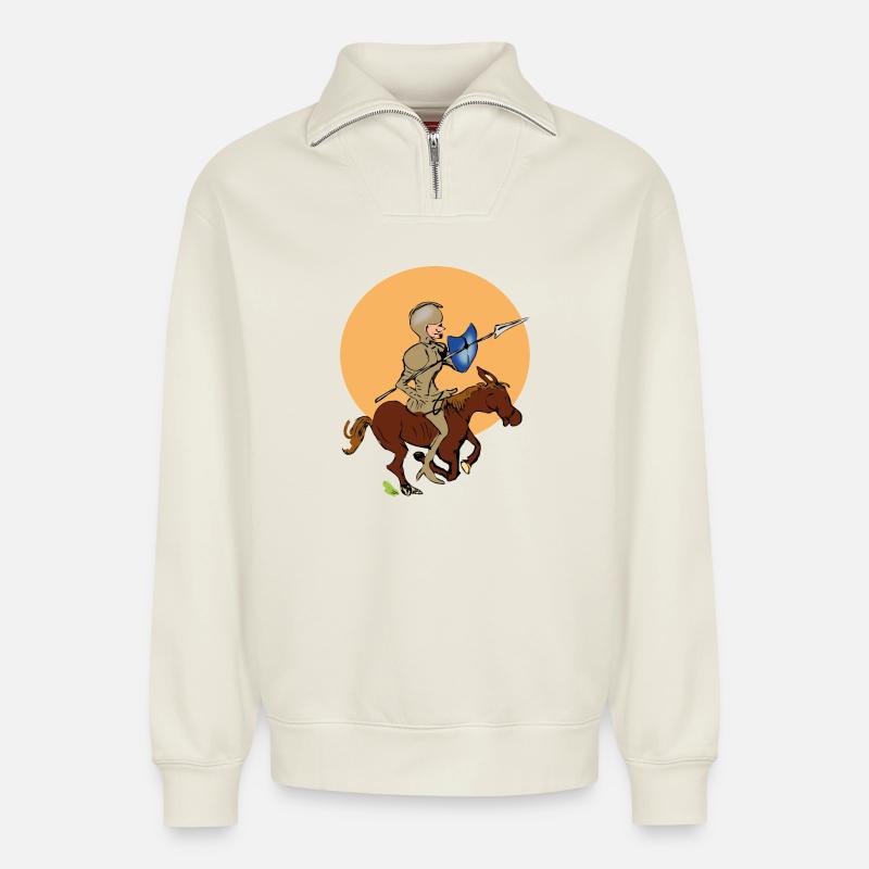 Chevalier à cheval - Sweat unisexe décontracté en coton biologique à demi-zip – de SPREAD - blanc cassé