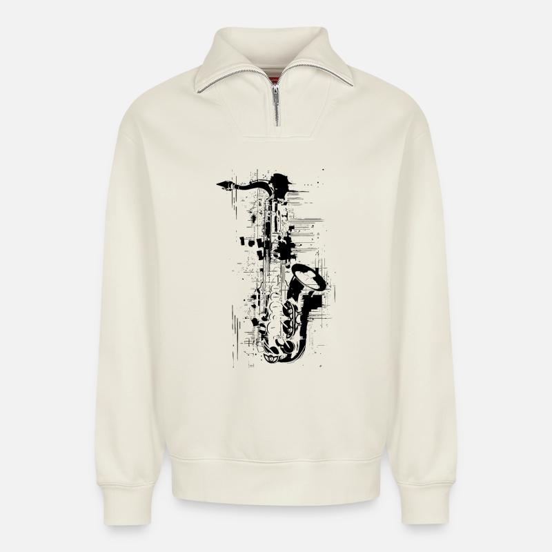 Saxophon - Relaxed Unisex Organic Half Zip Sweatshirt – von SPREAD - Naturweiß