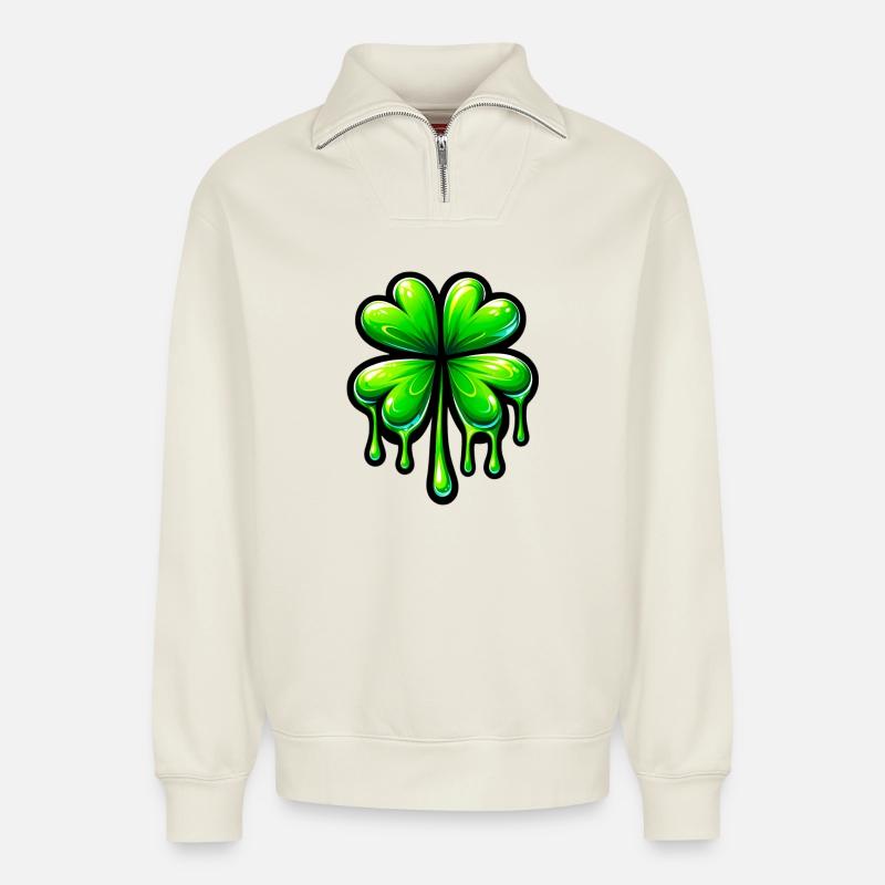 Vierblättriges Kleeblatt - Relaxed Unisex Organic Half Zip Sweatshirt – von SPREAD - Naturweiß