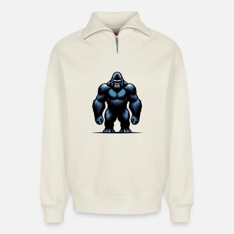 Gorilla - Relaxed Unisex Organic Half Zip Sweatshirt – von SPREAD - Naturweiß