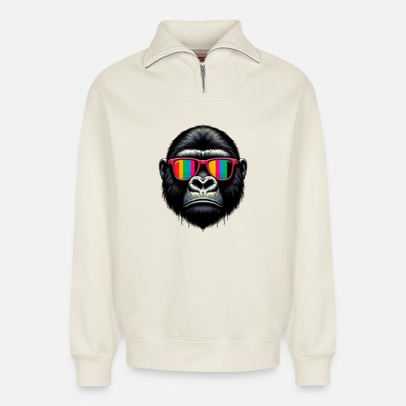 Gorilla - Relaxed Unisex Organic Half Zip Sweatshirt – von SPREAD - Naturweiß