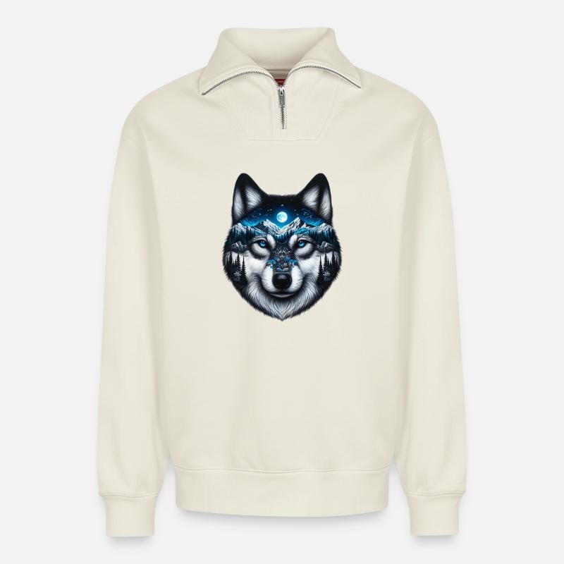 Wolf - Relaxed Unisex Organic Half Zip Sweatshirt – von SPREAD - Naturweiß