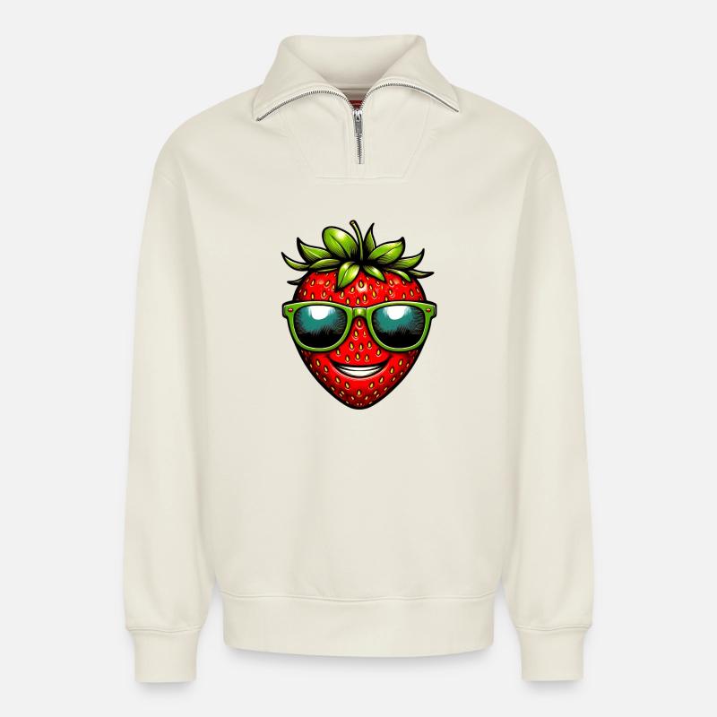 Erdbeeren Erdbeeren - Relaxed Unisex Organic Half Zip Sweatshirt – von SPREAD - Naturweiß
