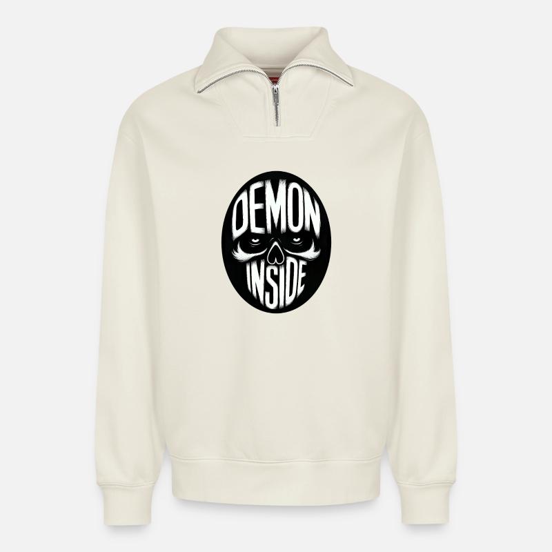 Demon inside - Relaxed Unisex Organic Half Zip Sweatshirt – von SPREAD - Naturweiß