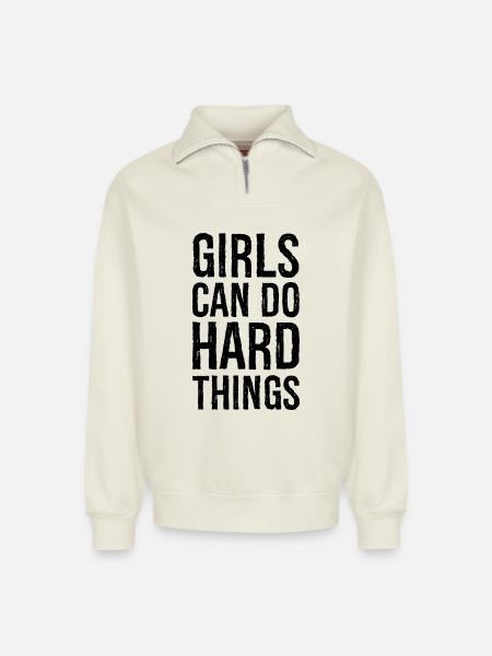 Mädchen können harte Dinge tun - Relaxed Unisex Organic Half Zip Sweatshirt – von SPREAD - Naturweiß