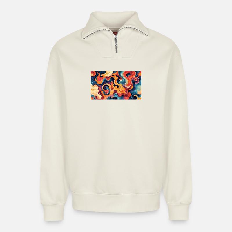 Vibrant Fluid Abstract Artwork - Relaxed Unisex Organic Half Zip Sweatshirt – by SPREAD - off white