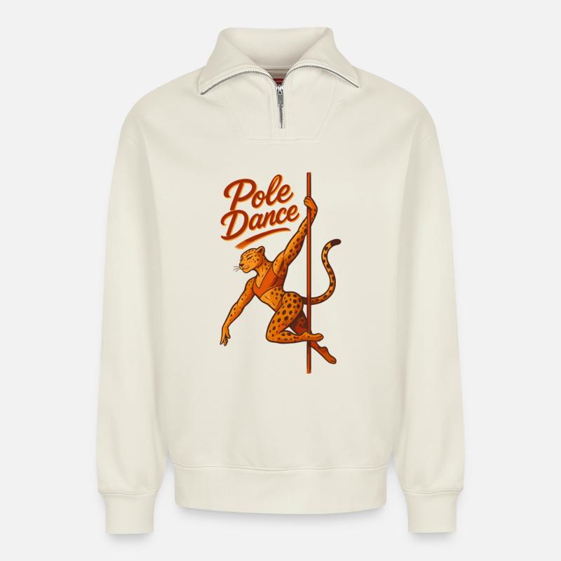 Pole Dance Leopardin Poledancerin Geschenk - Relaxed Unisex Organic Half Zip Sweatshirt – von SPREAD - Naturweiß