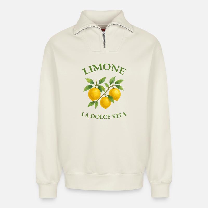 Zitronenzweig Obst - Relaxed Unisex Organic Half Zip Sweatshirt – von SPREAD - Naturweiß