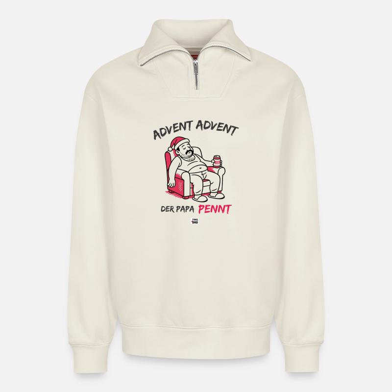 Advent, Advent, der Papa pennt - Relaxed Unisex Organic Half Zip Sweatshirt – von SPREAD - Naturweiß