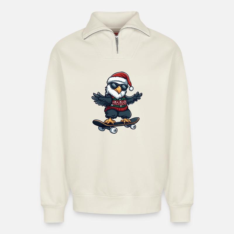 Aigle Noël Drôle - Sweat unisexe décontracté en coton biologique à demi-zip – de SPREAD - blanc cassé