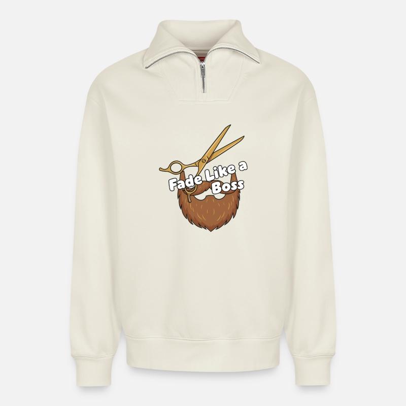 Fondu comme... Ciseaux à barbe - Sweat unisexe décontracté en coton biologique à demi-zip – de SPREAD - blanc cassé