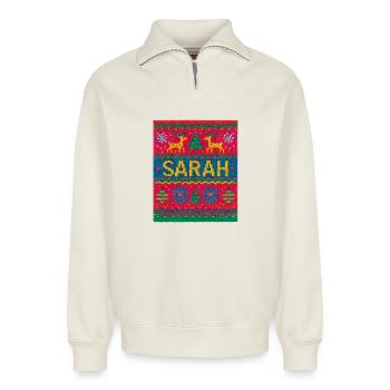 Sarah Weihnachts-Strick-Fußabtreter - Relaxed Unisex Organic Half Zip Sweatshirt – von SPREAD - Naturweiß - Vorne
