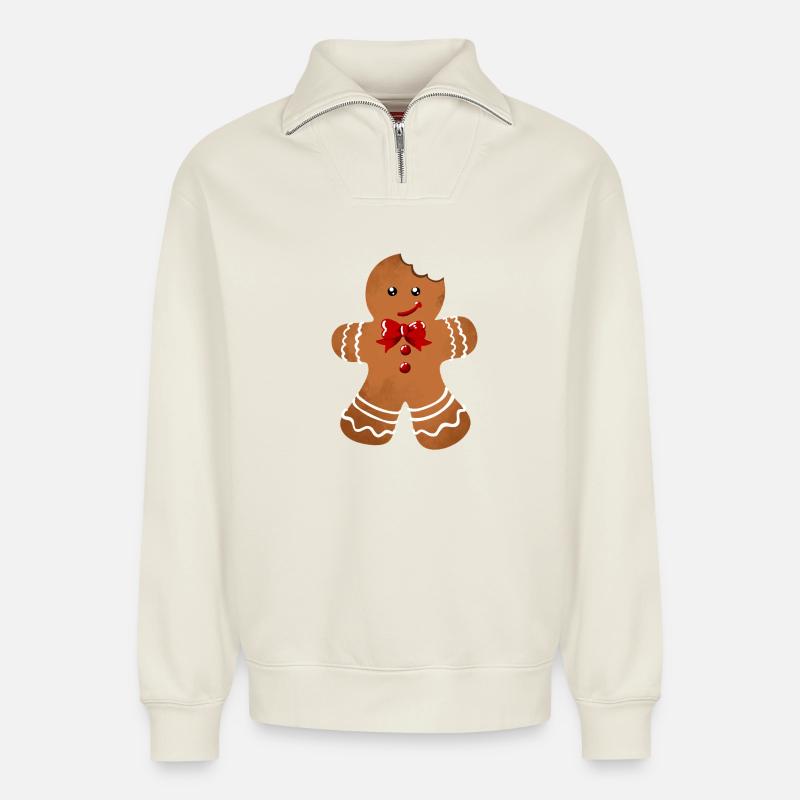 Zuckerglanz Lebkuchenmann mit Schleife - Relaxed Unisex Organic Half Zip Sweatshirt – von SPREAD - Naturweiß