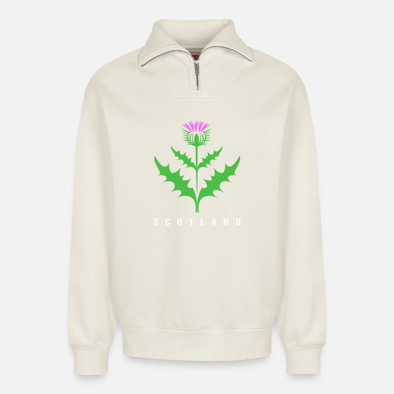 Écosse Écossais Écossais écossais - Sweat unisexe décontracté en coton biologique à demi-zip – de SPREAD - blanc cassé