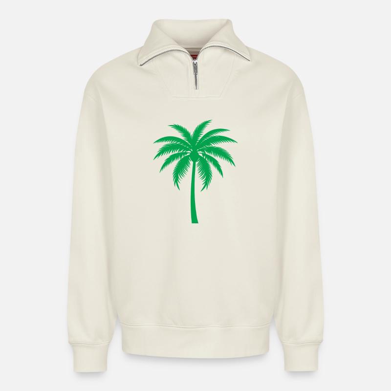 Palm tree - Relaxed Unisex Organic Half Zip Sweatshirt – by SPREAD - off white