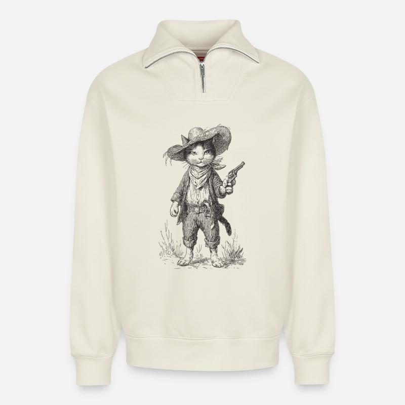 Katzenbandit - Relaxed Unisex Organic Half Zip Sweatshirt – von SPREAD - Naturweiß