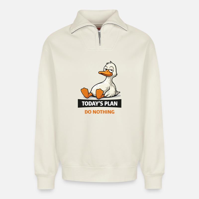 Der heutige Plan: Nichts Ducken - Relaxed Unisex Organic Half Zip Sweatshirt – von SPREAD - Naturweiß