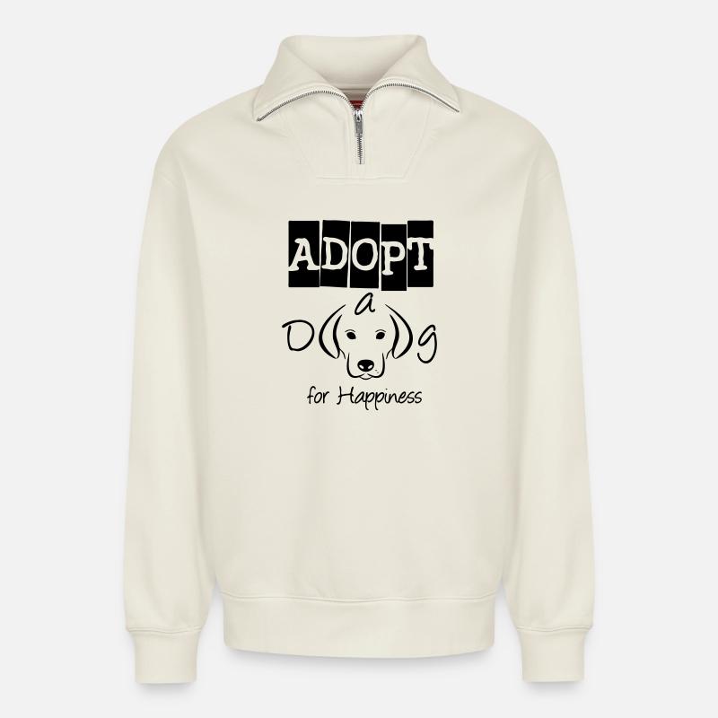 Adopt a Dog - Relaxed Unisex Organic Half Zip Sweatshirt – by SPREAD - off white