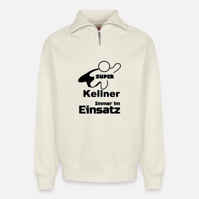 Super Kellner Geschenk - Relaxed Unisex Organic Half Zip Sweatshirt – von SPREAD - Naturweiß